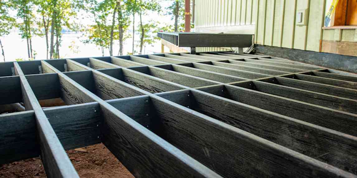 Owens Corning structural lumber deck framing overlooking the lake